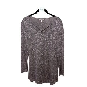 Juicy Couture Long Sleeve Top Criss Cross Neckline Embellished Heather Gray XL